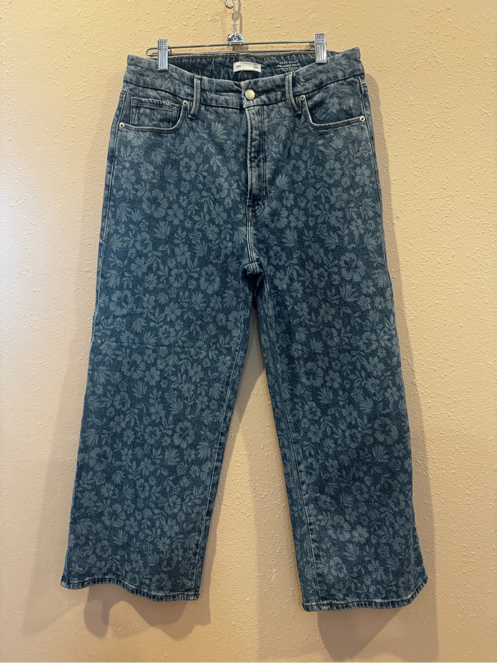 Good American Floral High-Rise Good Waist Palazzo Crop Jeans